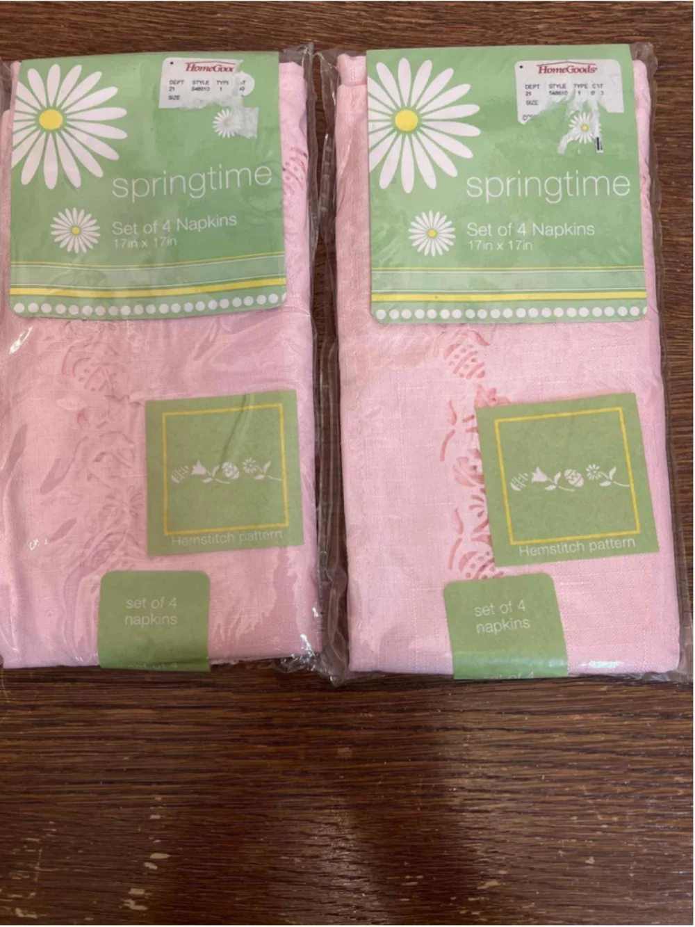 Set of 8 Pink Springtime Hemstitch Napkins 17x17” Easter Tulip & Egg Pattern New